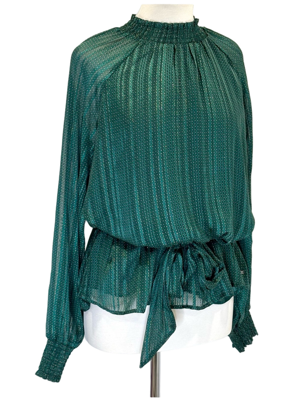 Mexx green belted smocked blouse